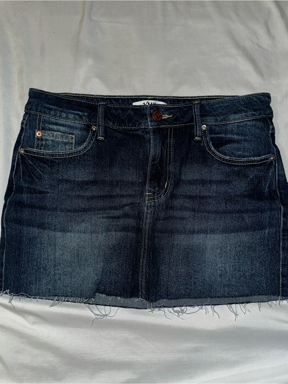 YMI Dark Blue Denim Mini Skirt with Frayed Hem size 9/29